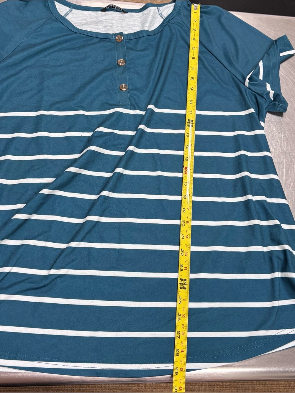 BloomChic Teal White Striped Henley Tunic Top Plus Size 18/20 - Picture 7 of 8